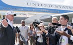 President Donald Trump speaks to reporters about DACA as he arrives to survey recovery efforts after Hurricane Irma in Ft. Myers, Fla., Sept. 14, 2017