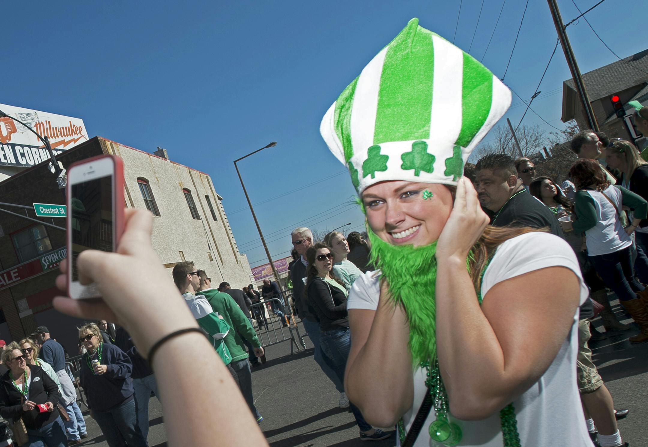 ] (Aaron Lavinsky | StarTribune) LuckyPalooza, a St. Patrick's Day themed street festival, invited attendees to enjoy bars and restaurants on West 7th Street in St. Paul. It included four tent parties, three outdoor music stages with live and DJ music, and outdoor food and beverage options. ORG XMIT: MIN1503141628303935