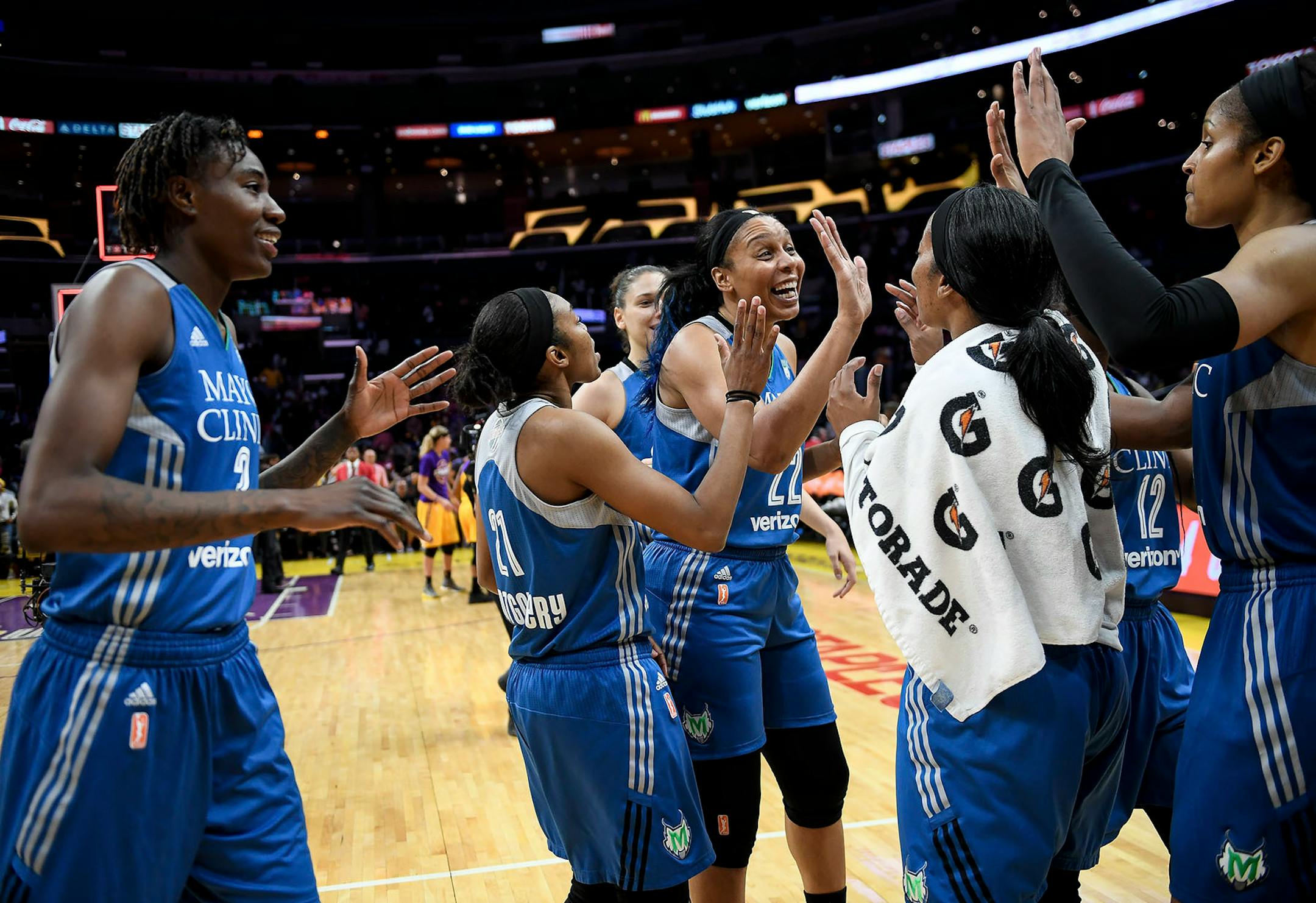 The Minnesota Lynx celebrated their 80-69 victory over the Los Angeles Sparks, forcing a game five in the WNBA Finals.