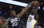 Timberwolves rookie Josh Okogie showed Golden State's Kendrick Nunn some energy on the defensive end Saturday night in Oakland, Calif.