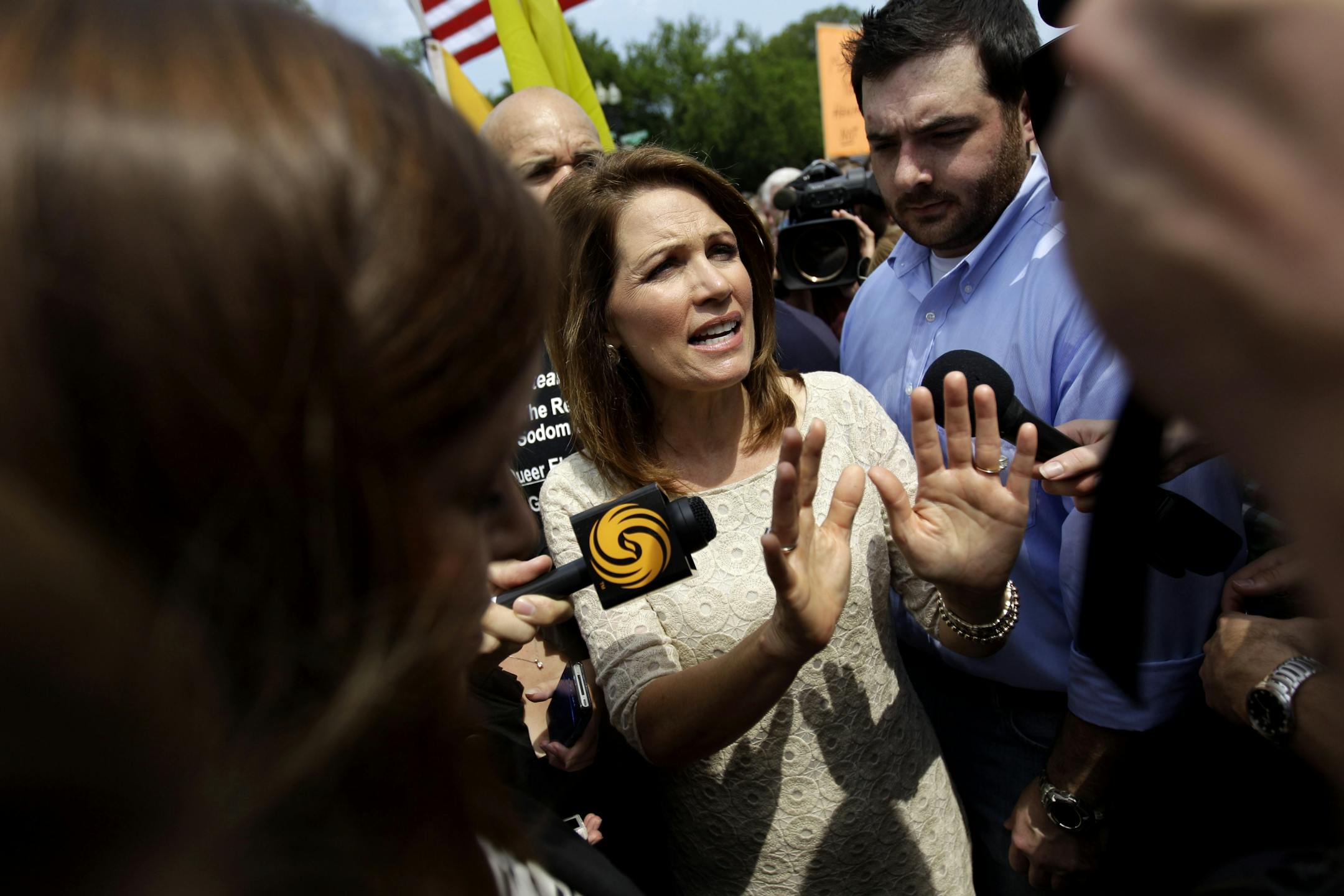 Rep. Michele Bachmann, R-Minn, speaks outside the Supreme Court in Washington, Thursday, June 28, 2012, after the court's ruling on President Barack Obama's health care law was announced. AP Photo/David Goldman)