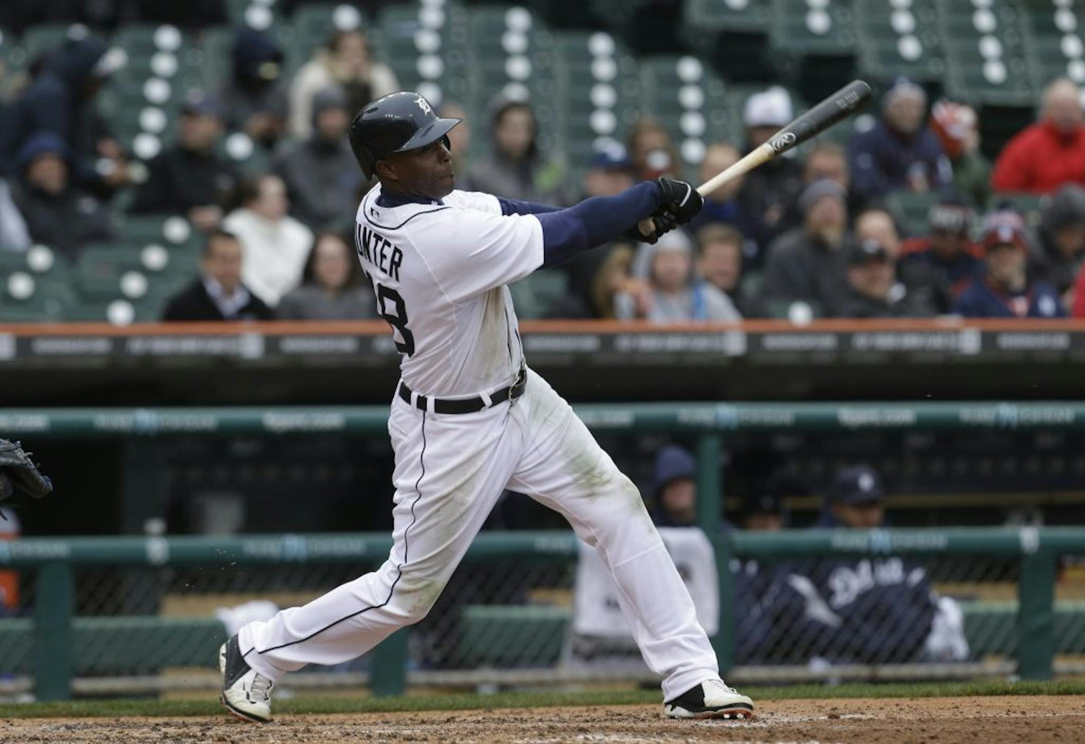 Torii Hunter bats against the Blue Jays in the fourth inning