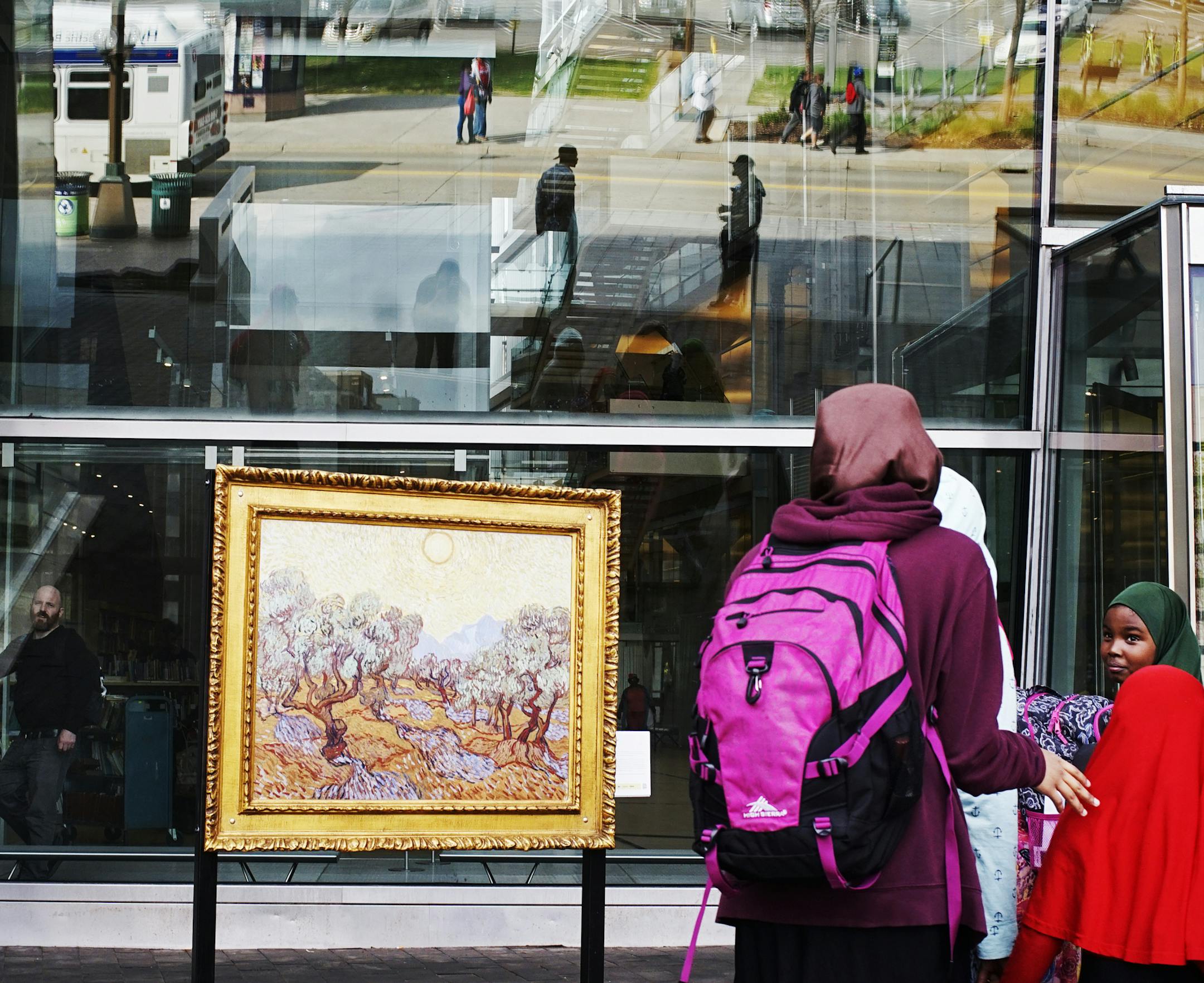 At the downtown library, an installation of Van Gogh's "the Olive Trees" was presented in front of one of the entrances.] Richard Tsong-Taatarii/rtsong-taatarii@startribune.com