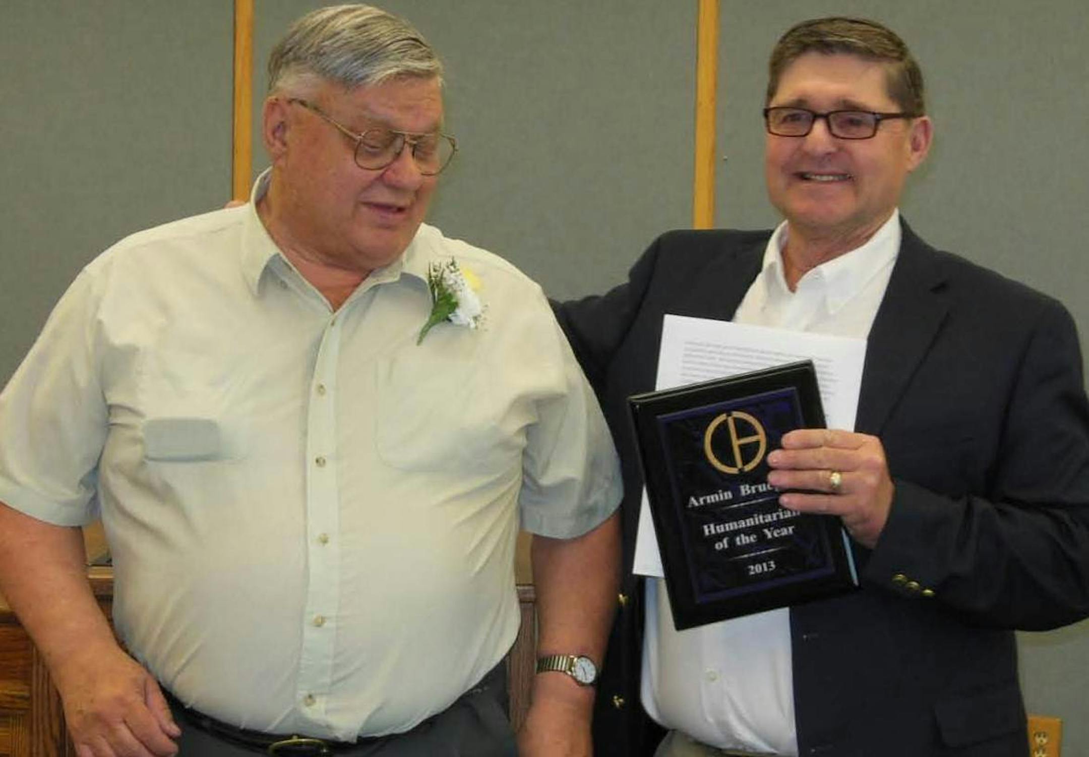 Armin Bruegger, Columbia Heights Humanitarian of the Year, with Mayor Gary Peterson Credit: City of Columbia Heights