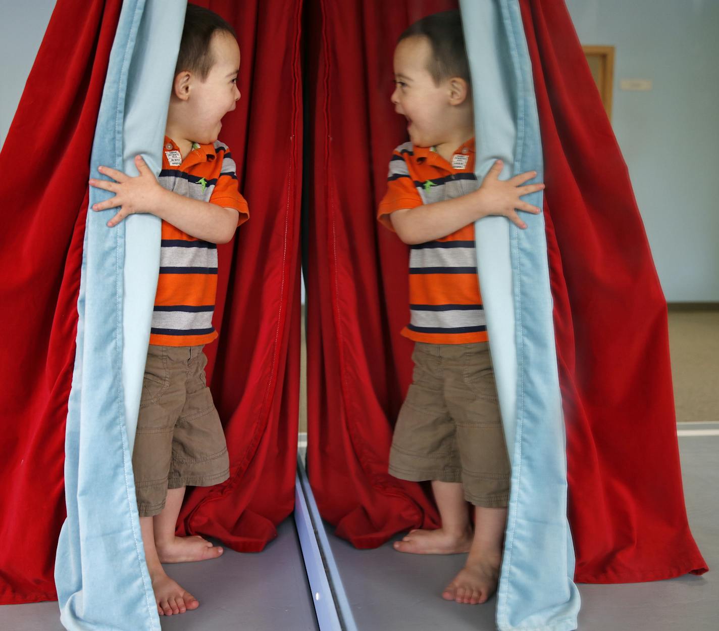 GiGi's Playhouse is a support network, play group, and educational facility for children with Down syndrome in St. Louis Park. Baur Bush come for open play once a week, loves checking his reflection in the stage mirror.]tsong-taataarii@startribune.com