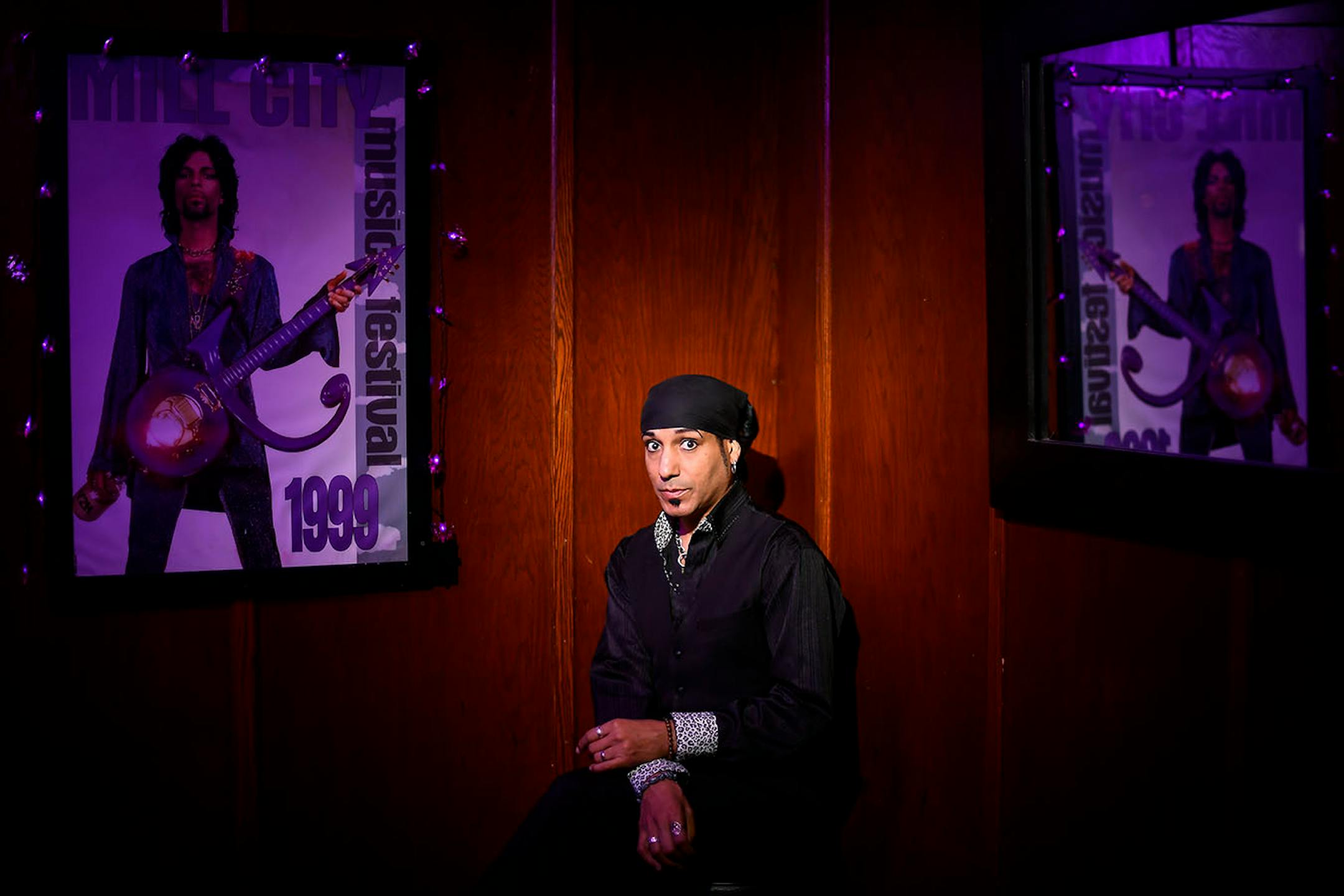 Chase, with the Prince tribute band, "Chase and Ovation," was photographed at Bunker's Music Bar and Grill on Friday, April 14, 2017 in Minneapolis, Minn..