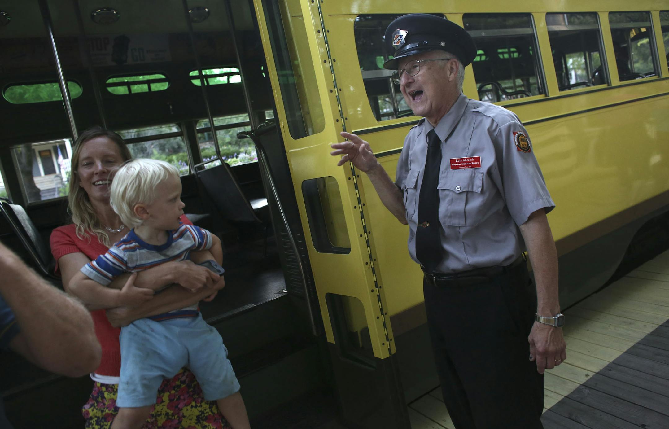 Russ Isbrandt, motorman for the Como Lake Harriet Trolley waved bye to the passengers at the station in Minneapolis Min., Wednesday, July 24, 2013. ] (KYNDELL HARKNESS/STAR TRIBUNE) kyndell.harkness@startribune.com