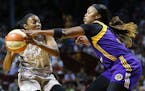 The Lynx acquired guard Odyssey Sims, right, from the Los Angeles Sparks on Monday in a trade for guard Alexis Jones. Sims should vie for major minute