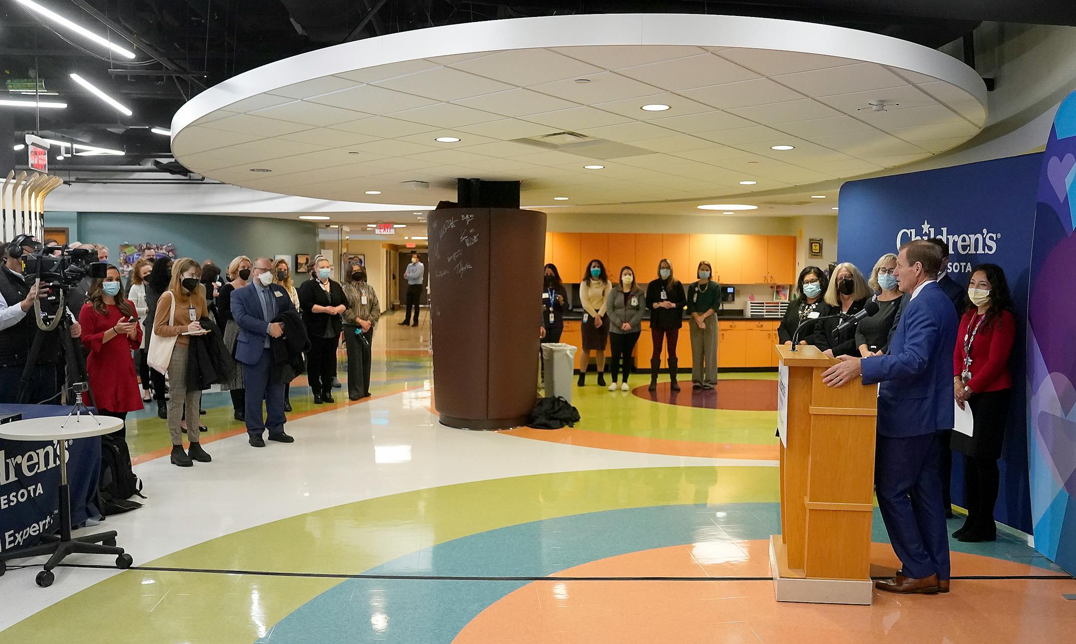 Dr. Marc Gorelick, president and CEO at Children's Minnesota, spoke to those gathered following a tour of a new Children's Minnesota inpatient mental health unit.