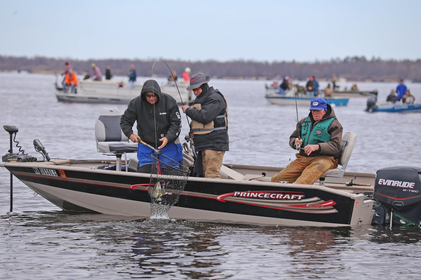 Upper Red Lake, about an hour north of Bemidji, was about as crowded this opening day as it was a year ago. The hottest walleye lake in the Minnesota attracted lucky angler Jim Hendrickson, catching a walleye, along with his dad and brother. The group is from southern Wisconsin.