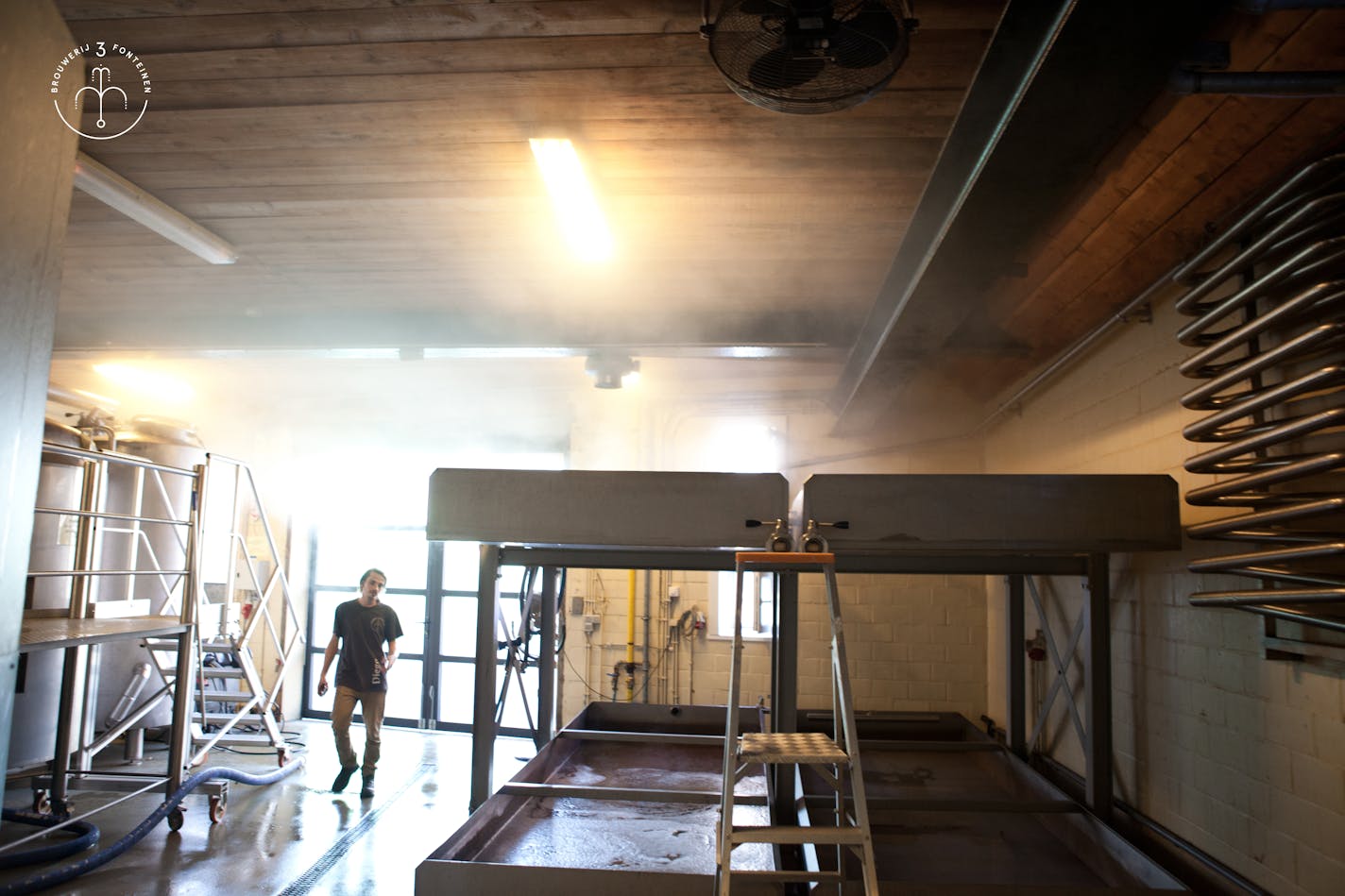 The "coolship" at 3 Fonteinen is located in the brewery's attic and is part of the fermentation process. Provided