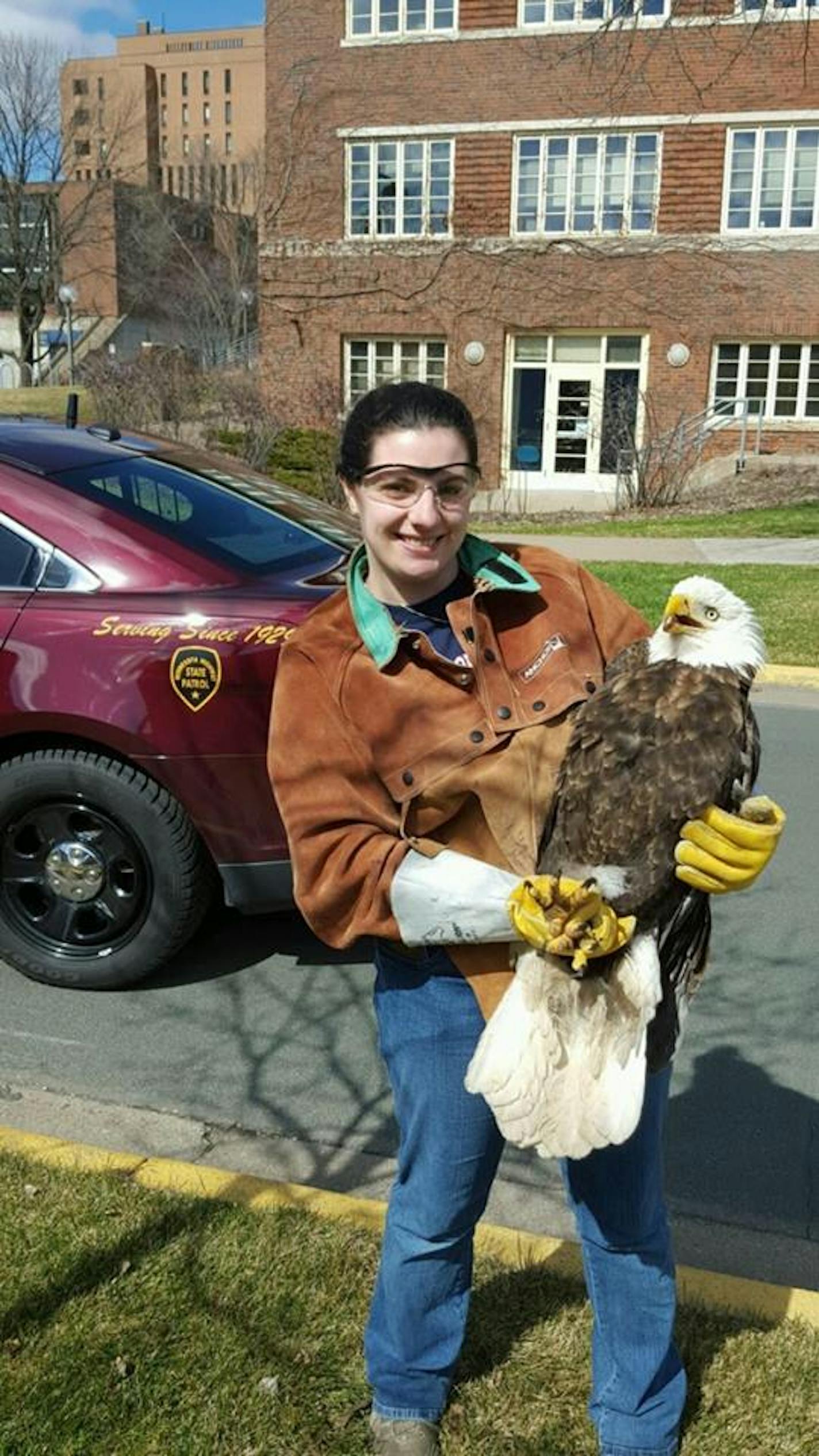 Raptor Center employee Katie White, a veterinarian technician, was happy to take in this wounded eagle.