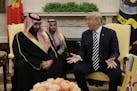 President Donald Trump meets with Saudi Crown Prince Mohammed bin Salman in the Oval Office of the White House, Tuesday, March 20, 2018, in Washington