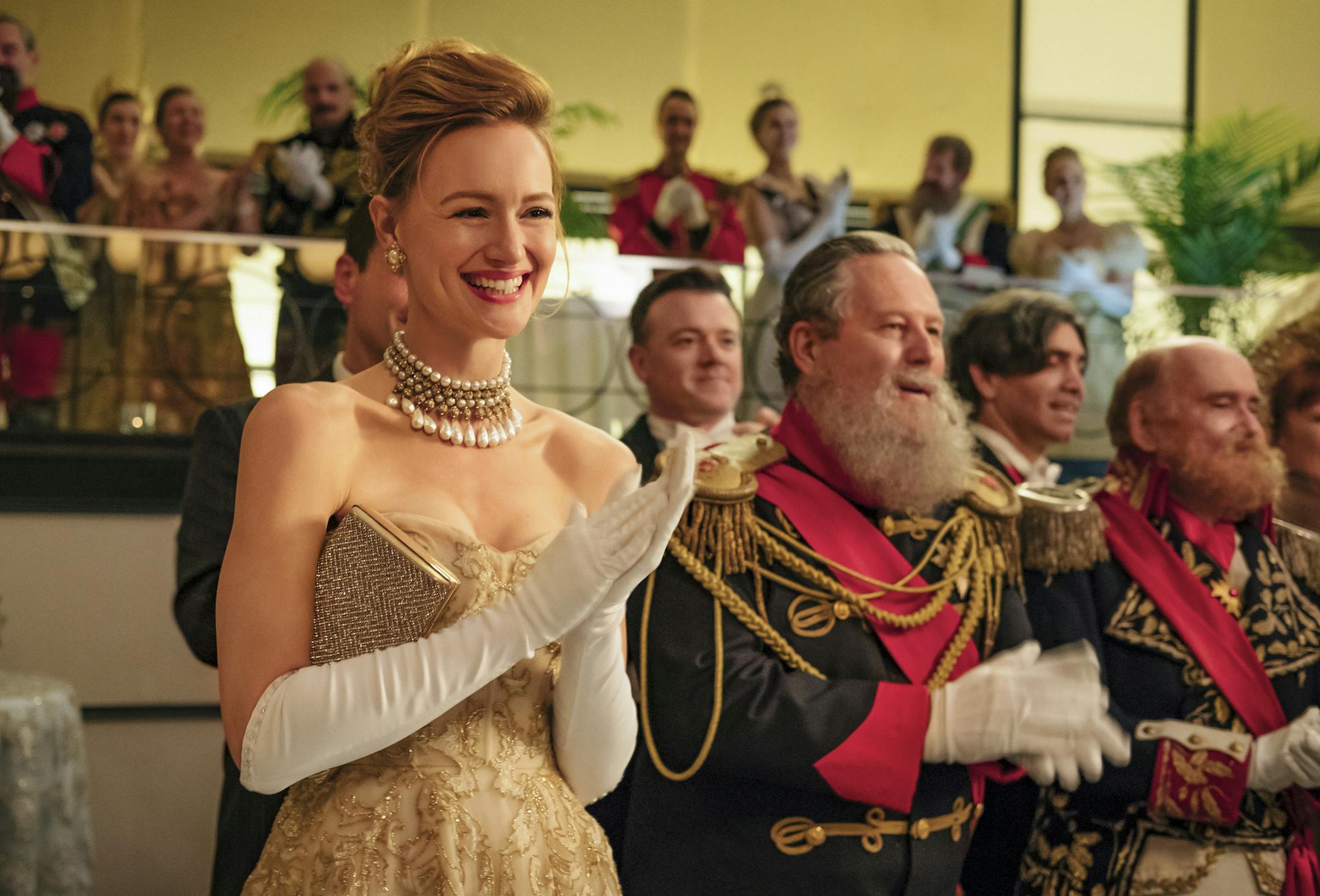 This image released by Amazon Studios shows Kerry Bishe in a scene from "The Romanoffs," premiering on Oct. 12. (Jan Thijs/Amazon Studios via AP)