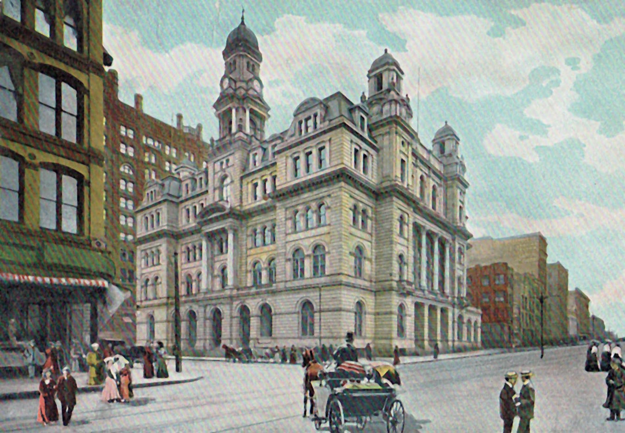 U.S. Courthouse and Post Office (1890 - 1961, Marquette and Third) Exquisitely proportioned it was not, but it had a certain stolid appeal T.here was little doubt this was a government building. Columns and cupolas? Had to be an important place.