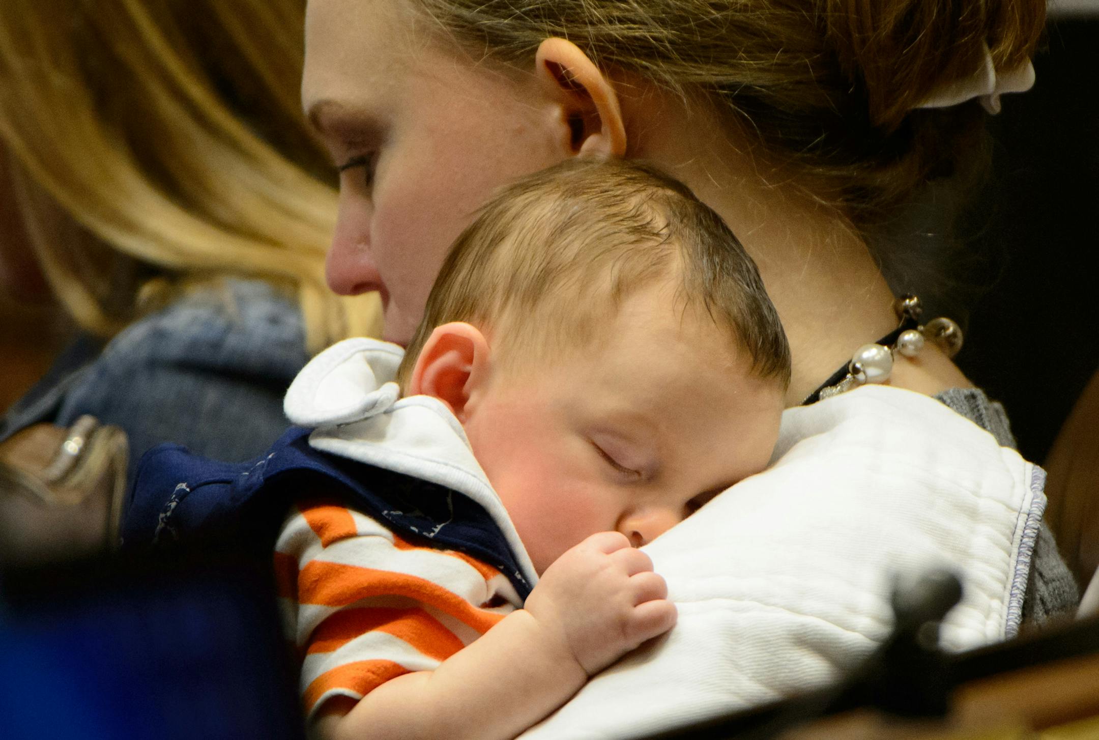 Little 12-week-old Gideon had an excellent adventure Wednesday coming to work with mom Rep. Anna Wills of Rosemount. ] GLEN STUBBE * gstubbe@startribune.com Wednesday, April 27, 2016 Little 12-week-old Gideon had an excellent adventure Wednesday posing with mom Rep. Anna Wills of Rosemount, her friend, Shannon Kokinda and Speaker Kurt Daudt on the podium. He also got rocked and cuddled by House Sergeant at Arms Bob Meyerson.