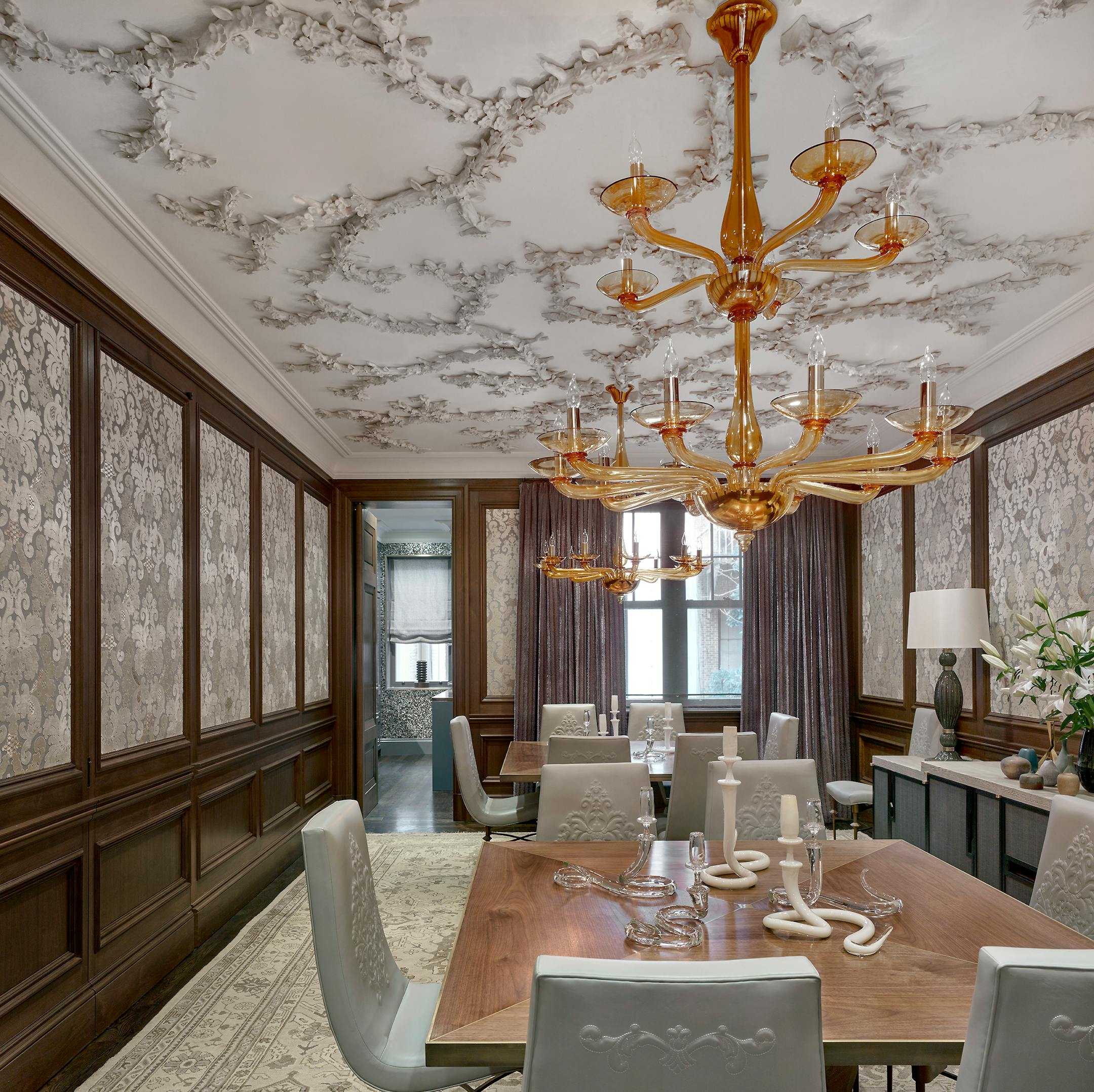In an image provided by the designers, a 'floating garden of plaster in a Manhattan townhouse, designed by Fox-Nahem Associates. Designers and fabricators are finding new forms for the ornamental material. (Fox-Nahem Associates via The New York Times) — NO SALES; FOR EDITORIAL USE ONLY WITH DESIGN PLASTER by ALPERT of AUG. 31, 2023. ALL OTHER USE PROHIBITED. —