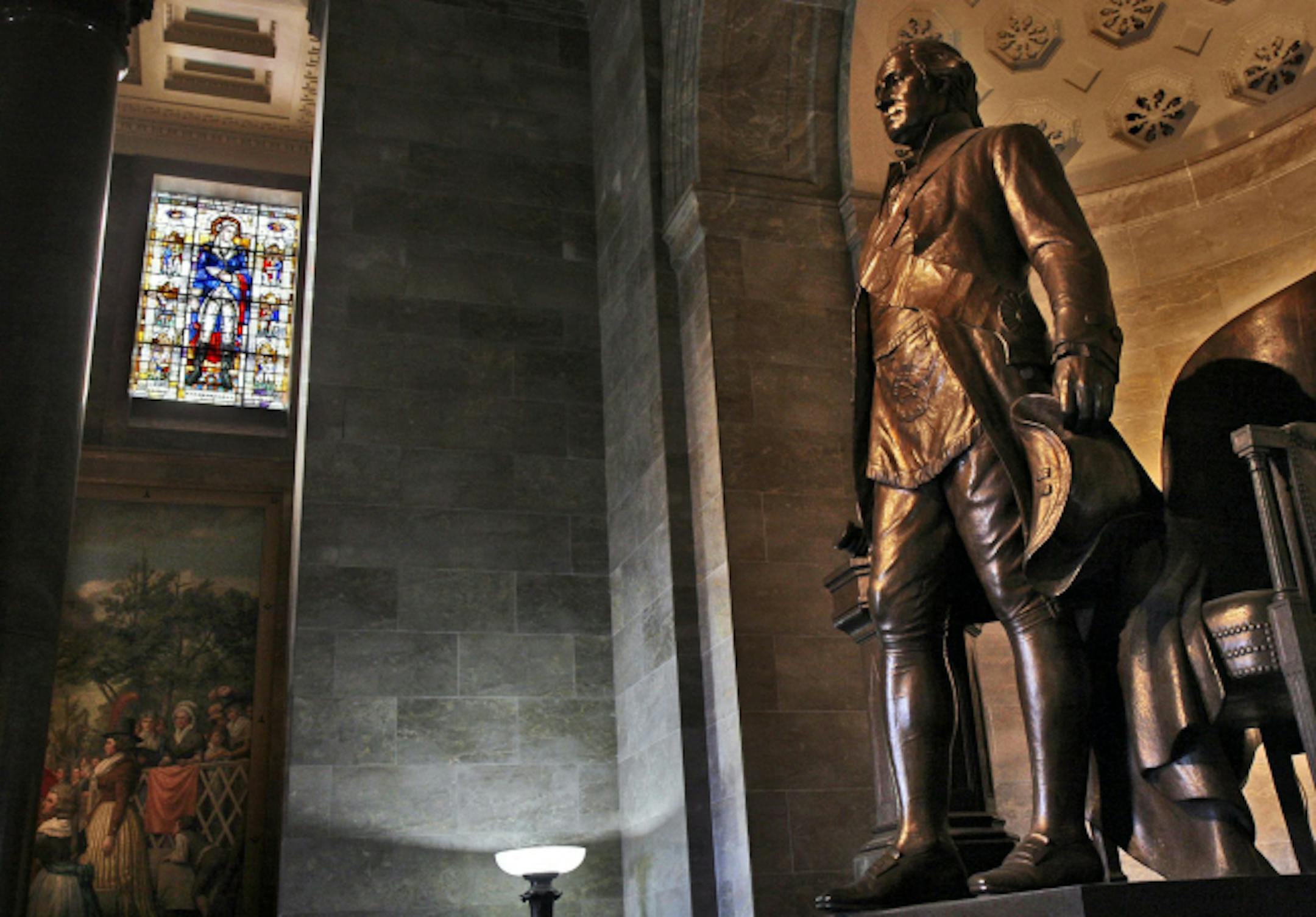 The George Washington Masonic Memorial in Alexandria, Va., features likenesses of Freemasons Washington and Benjamin Franklin (in stained-glass window). A number of the leading figures in the American Revolution were Masons. Illustrates MASONIC (category a), by Daniela Deane and Kirstin Downey (c) 2007, The Washington Post. Moved Monday, Dec. 24, 2007.