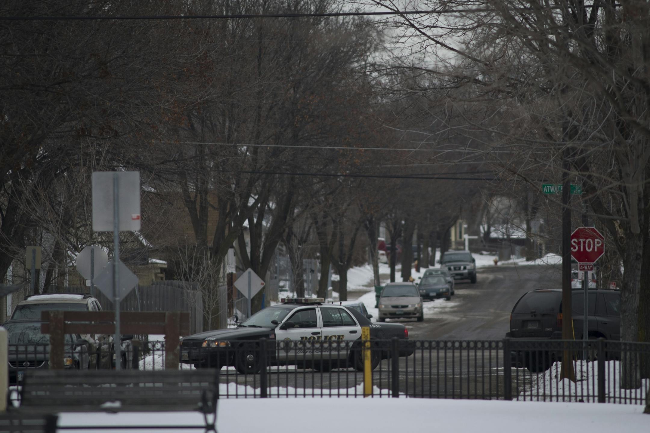 St. Paul Police are at the intersection of Park Street and Lyton Place after reports of a man barricaded in a home nearby, Friday, Jan. 2, 2015..