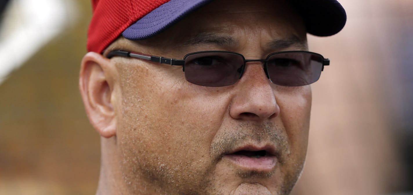 Cleveland Indians manager Terry Francona during an exhibition spring training baseball game against the San Francisco Giants on Tuesday, March 5, 2013 in Scottsdale, Ariz. (AP Photo/Marcio Jose Sanchez) ORG XMIT: MIN2013032721452569