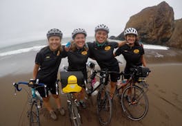Starting at the Pacific Ocean on Sept. 9. from left: Hannah Scout Field, Katie Ledermann, Alex Benjamin and Ariana Amini.