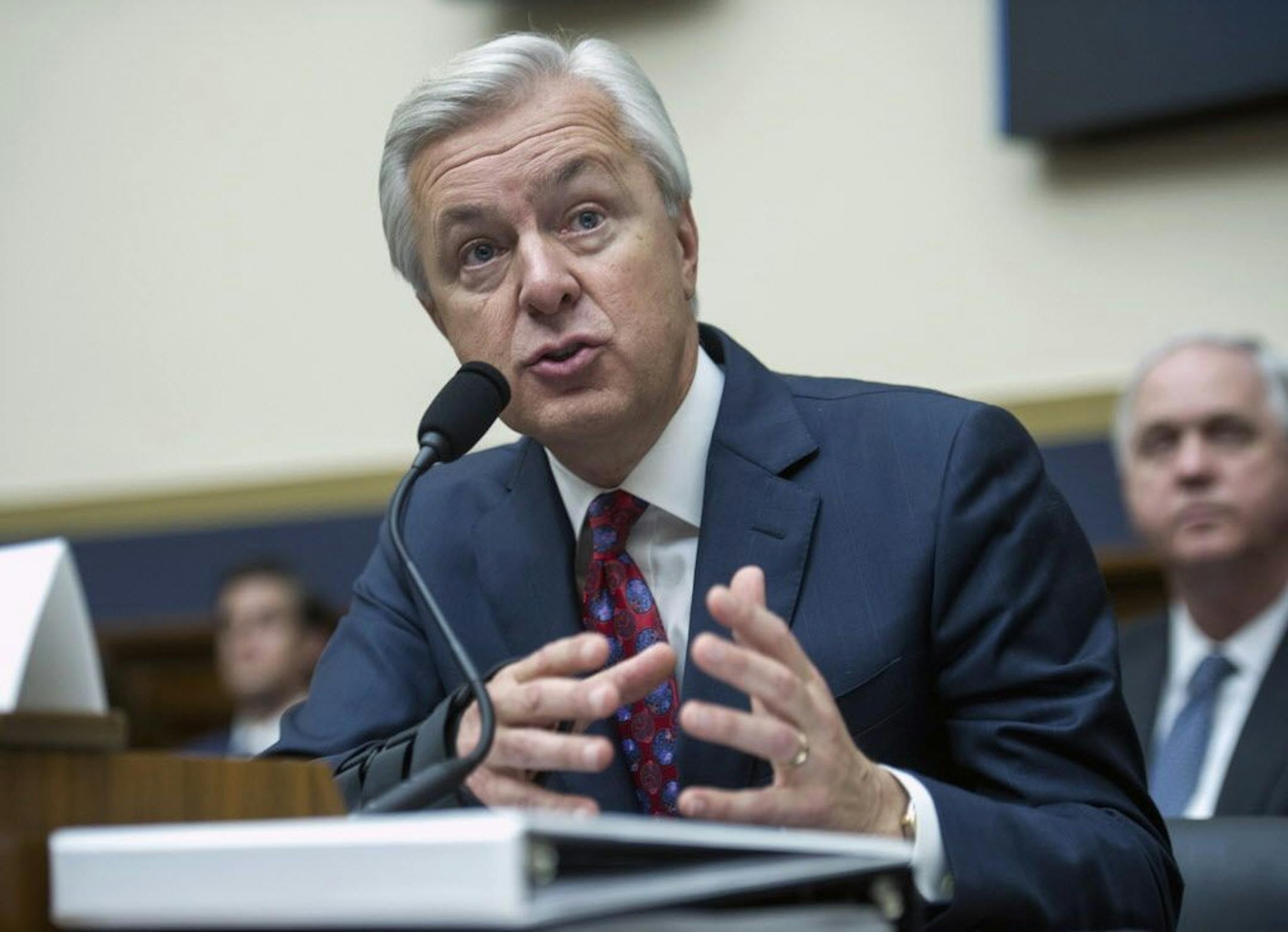 Wells Fargo CEO John Stumpf testifies on Capitol Hill in Washington, Thursday, Sept. 29, 2016, before the House Financial Services Committee investigating Wells Fargo's opening of unauthorized customer accounts.