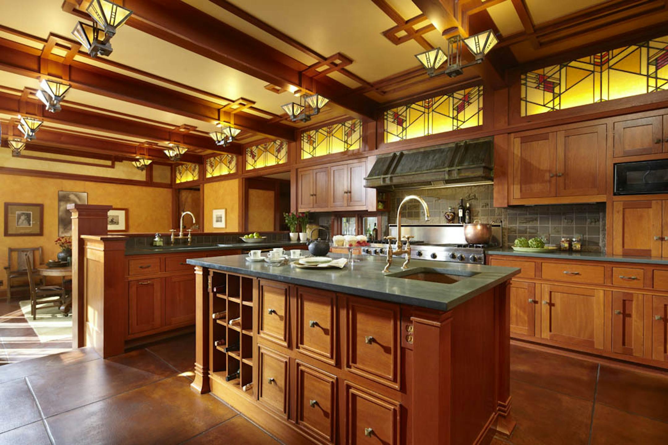 Karen Melvin Photography Kitchen with Prairie Style architectural influences that will be open for touring during benefit for the Preservation Alliance of Minnesota.