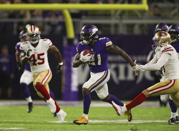 San Francisco kicker Robbie Gould couldn't keep Vikings running back Jerick McKinnon from returning his third-quarter kickoff 108 yards for a touchdow