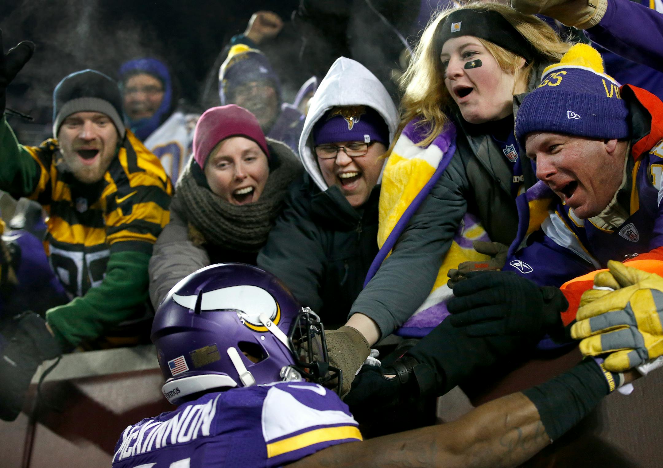 Vikings fans at TCF Bank Stadium cheered for Jerick McKinnon after his 68-yard touchdown run against the Giants on Dec. 27.