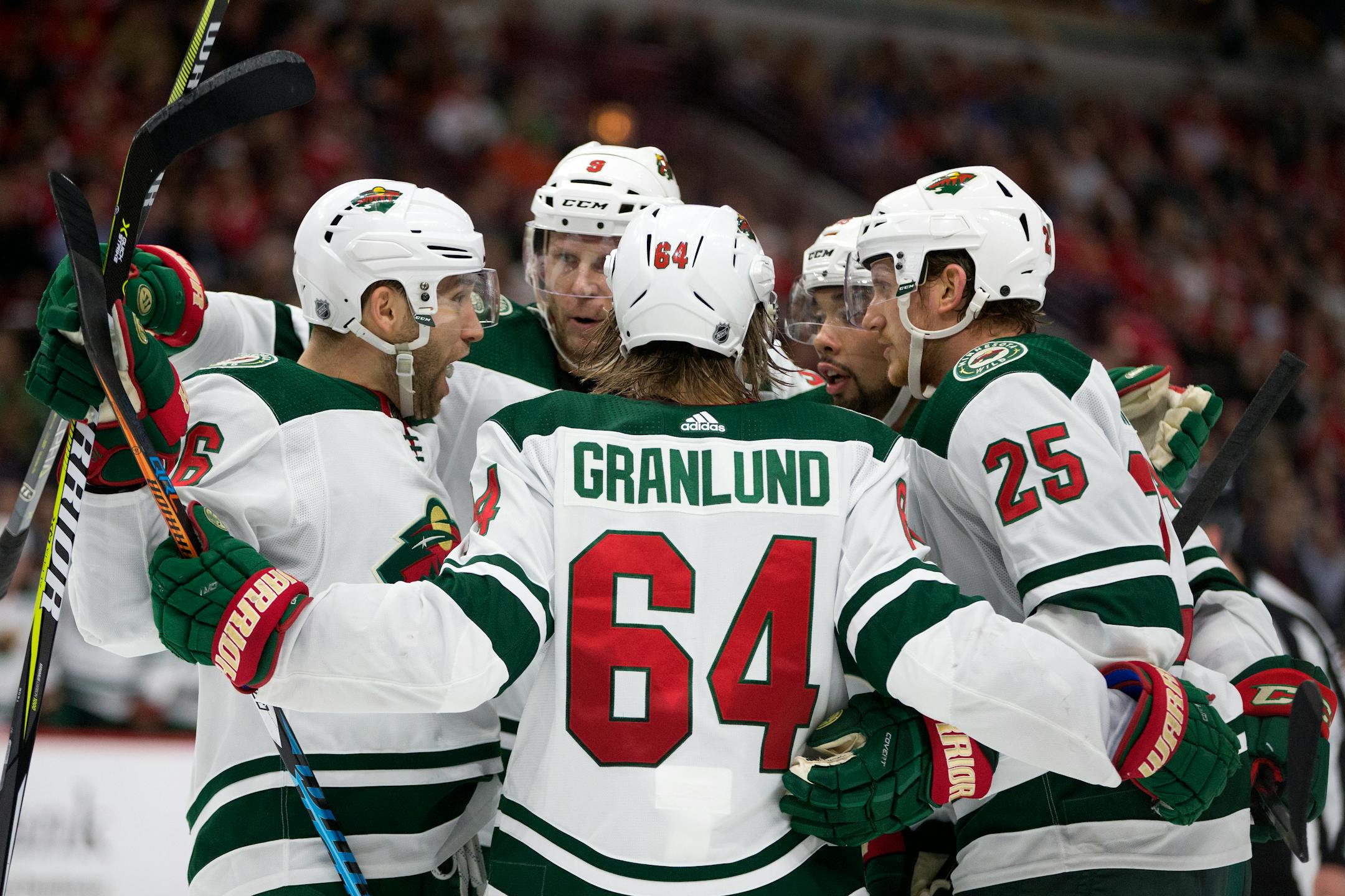 The Minnesota Wild celebrate a goal by Jonas Brodin earlier this week.