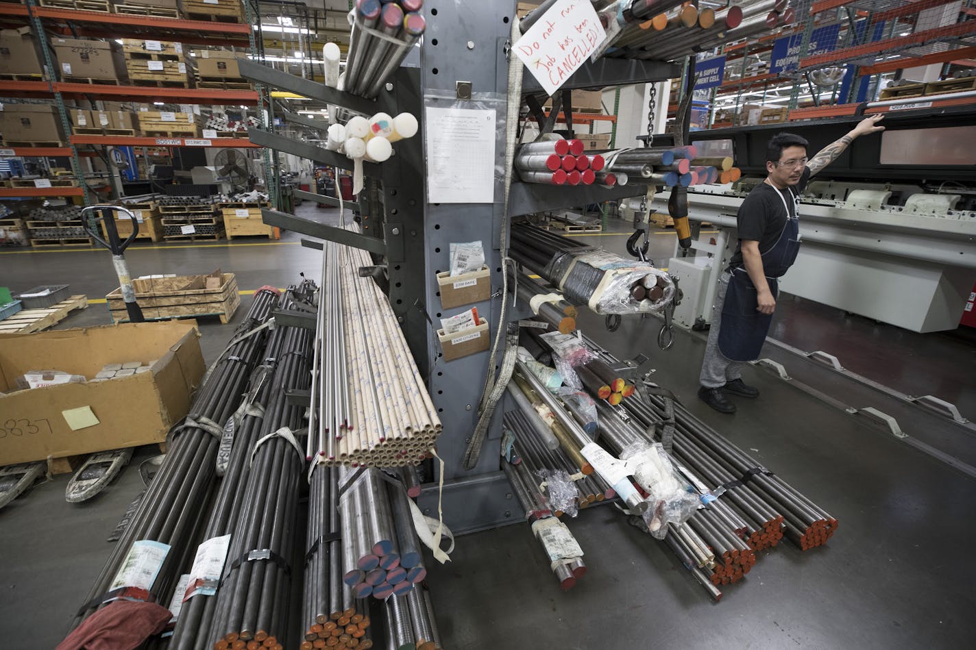 Bar stocks will be turned into parts at Graco's Minneapolis plant. (JERRY HOLT/jerry.holt@startribune.com)