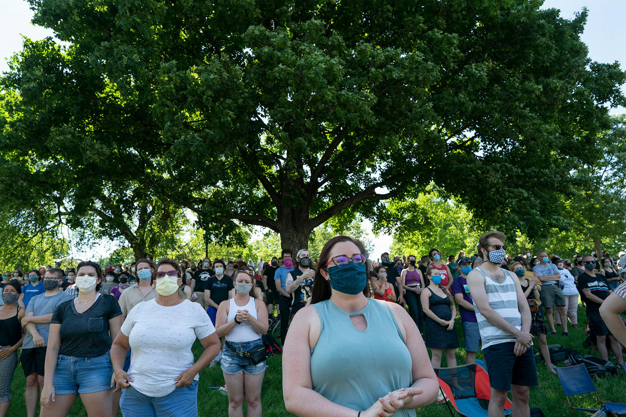 Community members gathered at "The Path Forward" meeting with Minneapolis City Council members on Sunday, June 7, in Powderhorn Park in Minneapolis.