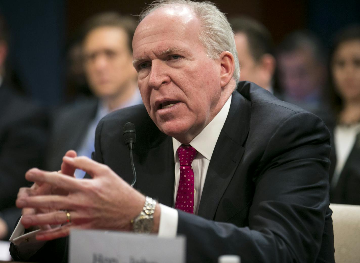 John Brennan, the former director of the CIA, while testifying before the House Intelligence Committee on Capitol Hill, in Washington, May 23, 2017. Brennan said publicly for the first time Tuesday that he was concerned about possible ties between Russia and the Trump campaign. (Al Drago/The New York Times)