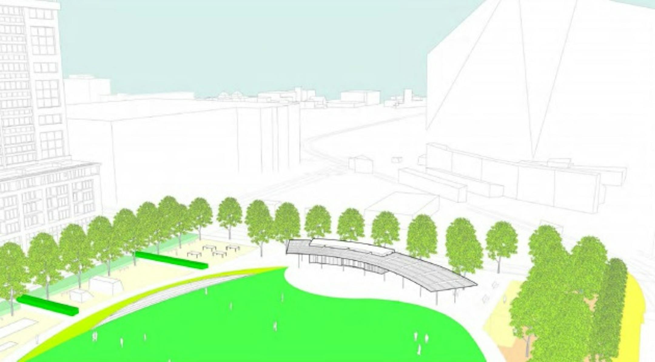 Downtown East Commons park support design concept as presented to the City of Minneapolis
