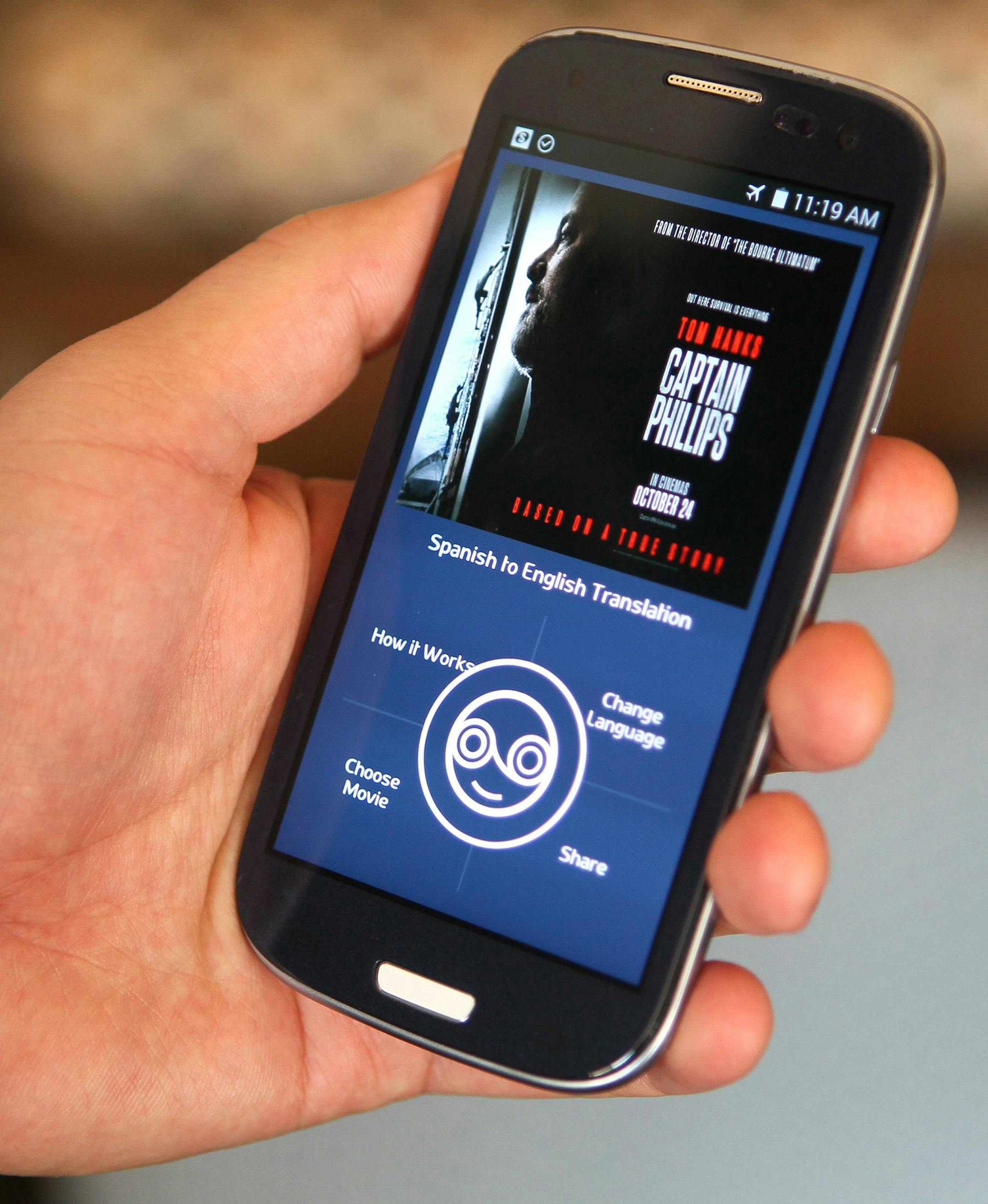 Roberto Garcia and Nathan Merrick have co-founded a smart phone app that will allow users to listen to a movie track in a foreign language while watching the English version of the film. The app, which is set to be released in the summer of 2015, will be free to download and users will pay to access the translated tracks. (Roberto Rodriguez/St. Louis Post-Dispatch/TNS) ORG XMIT: 1162265