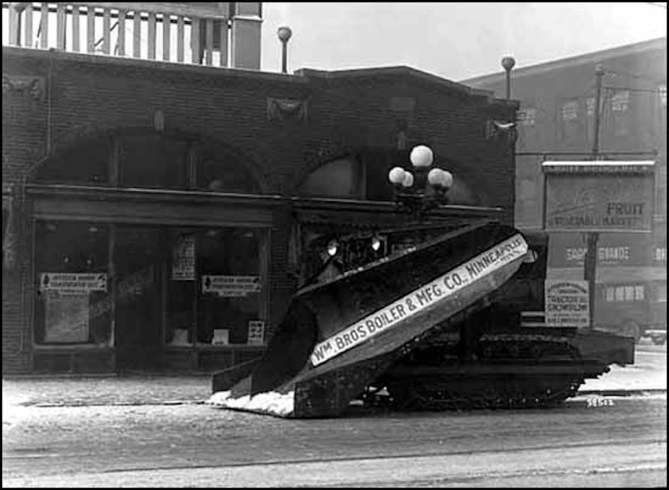 Snowplow with tractor, Minneapolis. Photographer: Charles J. Hibbard (-1924) Photograph Collection 1922 Location no. QC2.63 p58 Negative no. NP38502