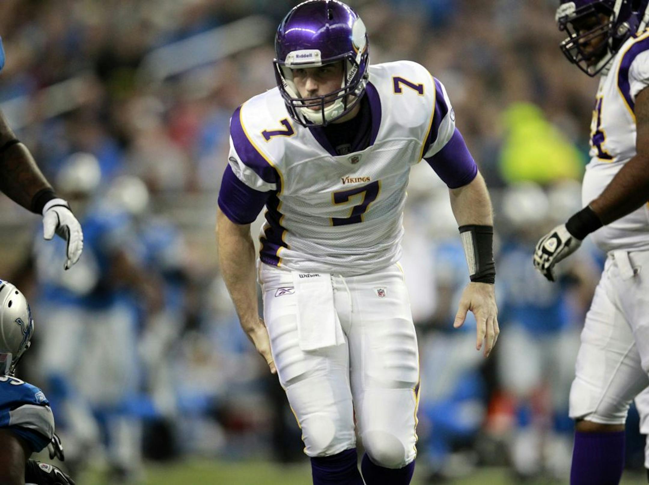 Vikings quarterback Christian Ponder (7) got up after being sacked in the first quarter Sunday. The Lions beat the Vikings 34-28 in Detroit.