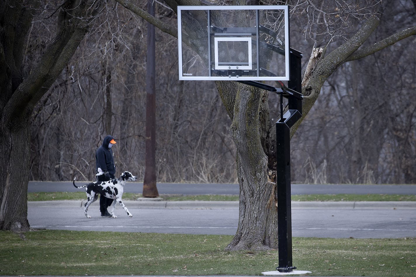 St. Paul closed all it's playgrounds, athletic courts and skate parks due to covid-19, including the basketball hoops from Cherokee Regional Park, Thursday, April 9, 2020 in St. Paul, MN.