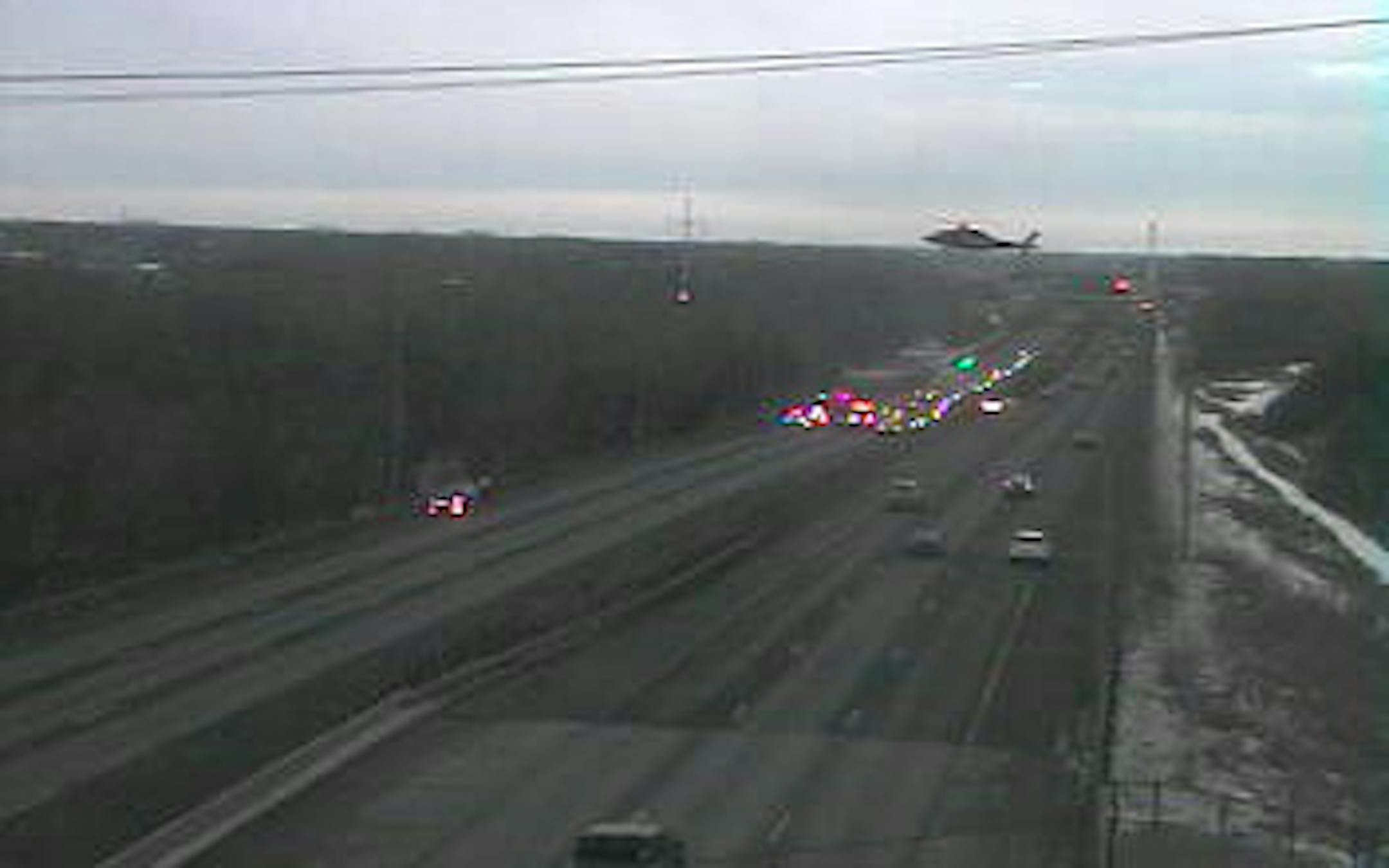 An air ambulance prepared to land on Hwy. 10 near Hanson Blvd. in Coon Rapids Friday morning.