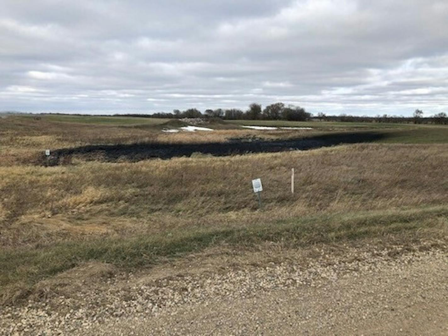 Affected land from a Keystone oil pipeline leak near Edinburg, N.D.