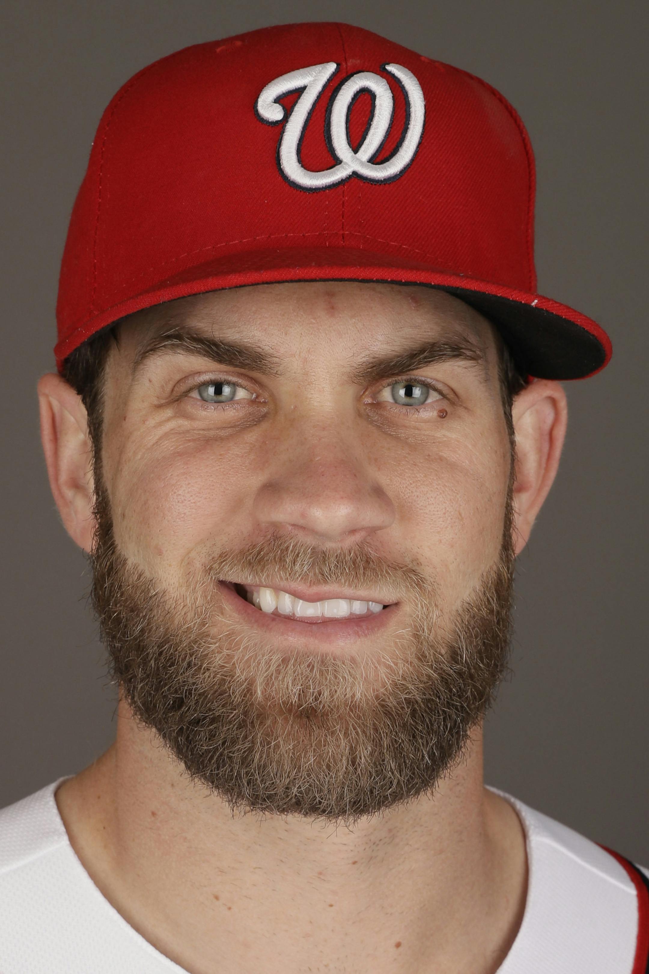 This is a 2017 photo of Bryce Harper of the Washington Nationals. This image represents the Nationals active roster on Thursday, Feb. 23, 2017, in West Palm Beach, Fla. (AP Photo/Matt Rourke) ORG XMIT: NYJW291