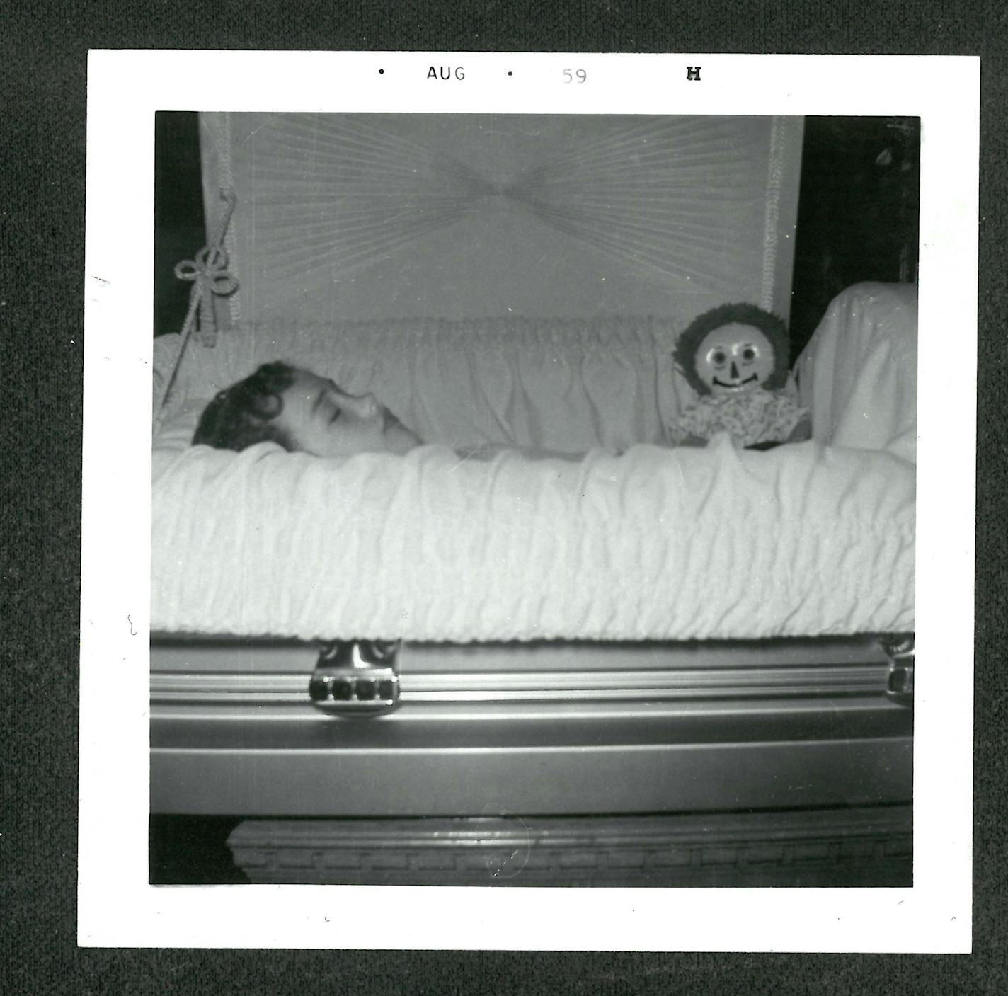 Janet Lee Dahl in her casket. 1959