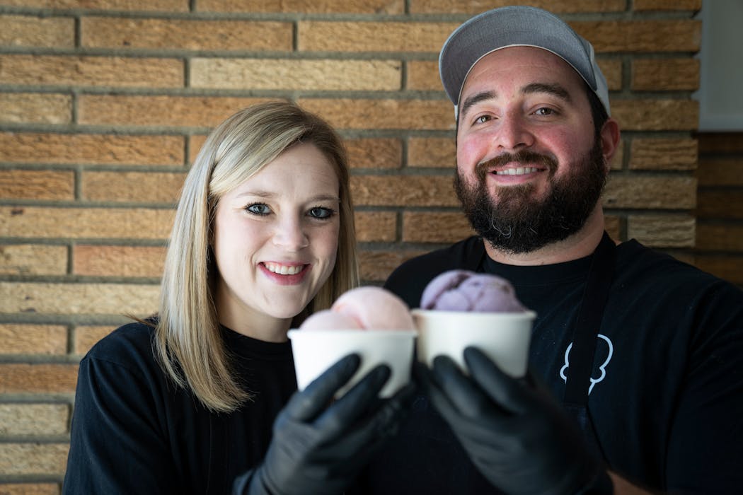 Minnesota Dairy Lab owner Phil Farzanegan and his fiancé and co-owner Jessie Fiene in the kitchen where they prepare their small-batch ice cream.