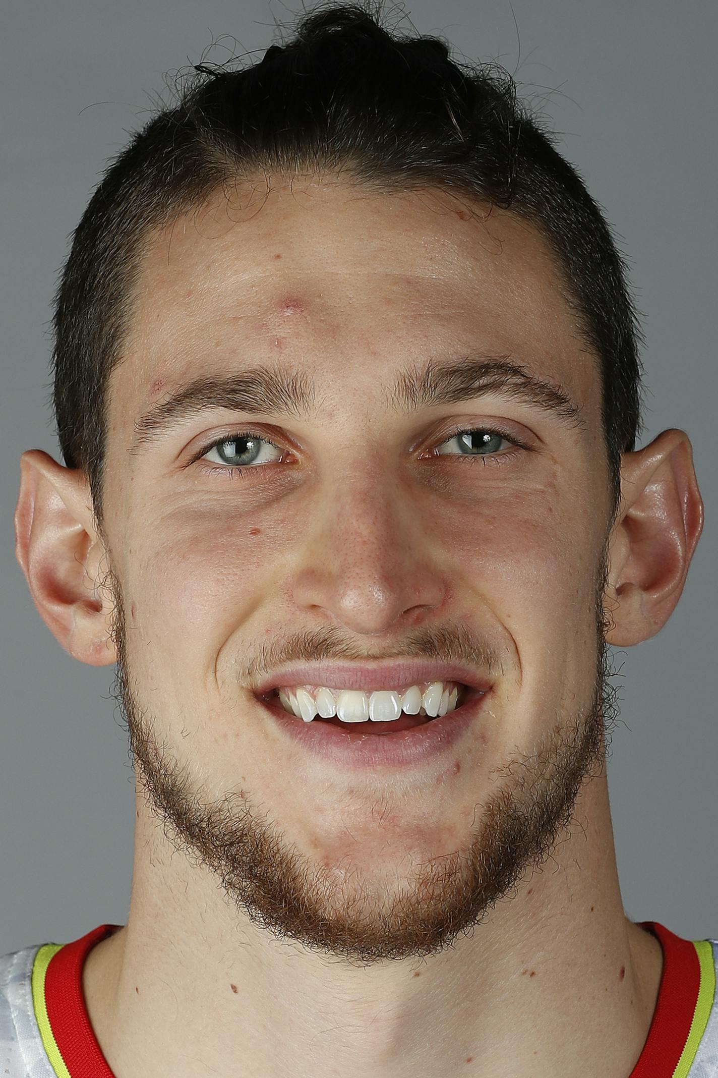 This a headshot of basketball player Mike Muscala. Mike Muscala is an active basketball player for the Atlanta Hawks as of Monday, Sept. 26, 2016 in the NBA. (AP Photo/John Bazemore) ORG XMIT: GAJB10