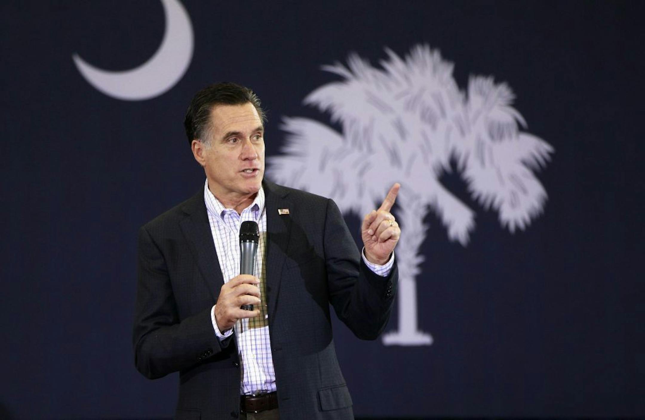 Republican presidential candidate, former Massachusetts Gov. Mitt Romney, campaigns at the University of South Carolina Aiken, in Aiken, S.C., Friday, Jan. 13, 2012.