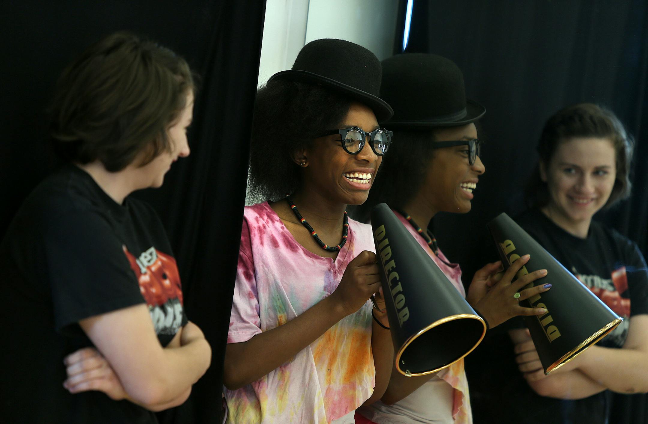 Lauren Dalton, 16, left, and Kiara Jones, 14, participated in an opera camp created by the Lundstrum Center for the Performing Arts and Mill City opera company, Tuesday, July 18, 2013 in Minneapolis, MN. The group created opera based on a children's storybook. (ELIZABETH FLORES/STAR TRIBUNE) ELIZABETH FLORES • eflores@startribune.com