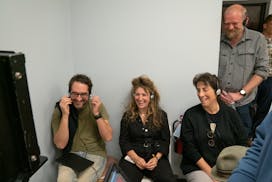 From left to right, director Jay Duplass, writer Hannah Bos, executive producer Carolyn Strauss and writer Paul Thureen, behind the scenes of the HBO 