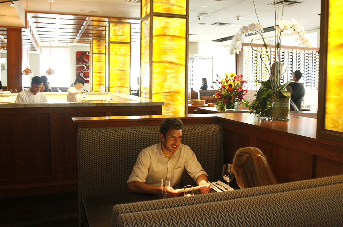 Marin Restaurant and Bar's main dining area features the backlit onyx columns. ] Chris Kelleher, Special to the Star Tribune, 9/6/2013, Minneapolis, MN