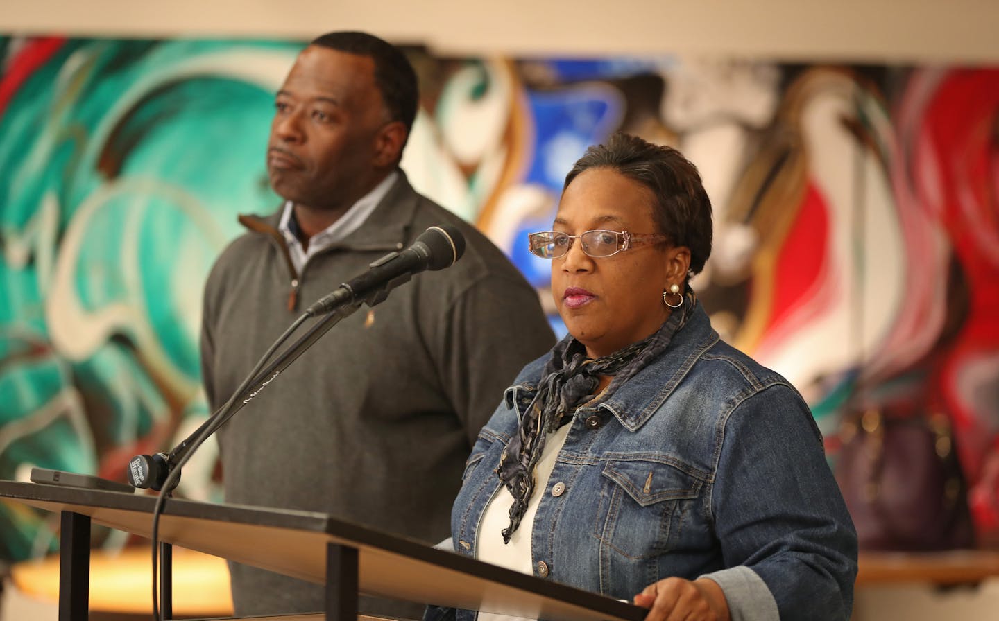 Jackie Turner, chief engagement officer for Saint Paul public schools, spoke with the media about the potential teacher strike. Laurin Cathey, human resources director for the school district, stood alongside her. ] Shari L. Gross &#x2022; shari.gross@startribune.com St. Paul School District officials will hold a news conference Thursday to address a possible teachers strike. The move comes a day after the St. Paul Federation of Teachers said announced that members will walk out on Tuesday if a