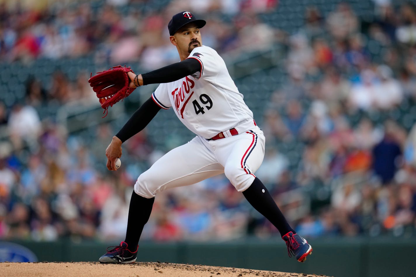 Minnesota Twins starting pitcher Pablo Lopez delivers during the second inning of the team's baseball game against the Kansas City Royals, Wednesday, July 5, 2023, in Minneapolis. (AP Photo/Abbie Parr)